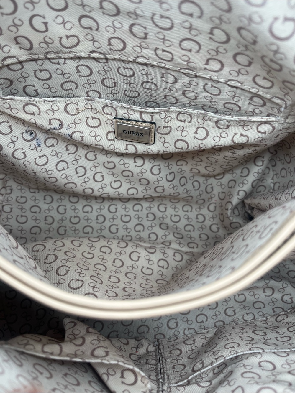 GUESS Beige Logo Satchel with Braided Handles and Tassel - Picture 9 of 11